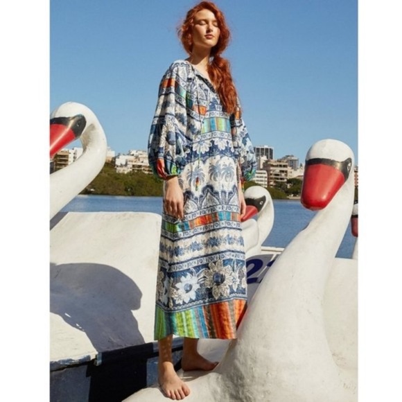 FARM Rio Dresses & Skirts - FARM RIO BLUE PALMS BALLOON SLEEVE DRESS SIZE MEDIUM NEW with TAGS